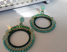 Load image into Gallery viewer, Jewel Top Ring Drop event earrings - Green/Gold
