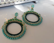 Load image into Gallery viewer, Jewel Top Ring Drop event earrings - Green/Gold
