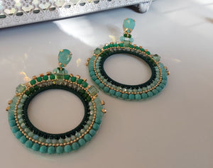 Jewel Top Ring Drop event earrings - Green/Gold