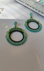 Jewel Top Ring Drop event earrings - Green/Gold