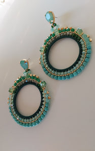 Jewel Top Ring Drop event earrings - Green/Gold