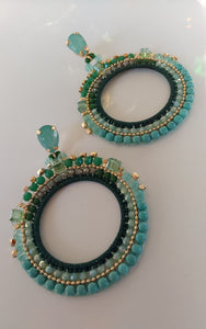 Jewel Top Ring Drop event earrings - Green/Gold