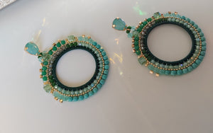 Jewel Top Ring Drop event earrings - Green/Gold