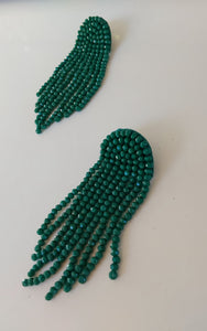 Adorne - Beaded Tassel cocktail Earrings - Emeral Green