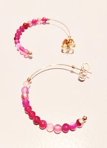 Adorne - Fine Stone hoop earrings - Pink / Gold