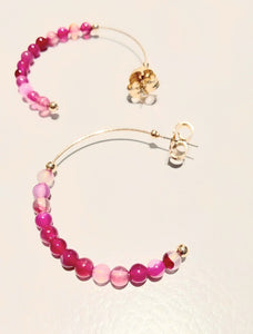 Adorne - Fine Stone hoop earrings - Pink / Gold