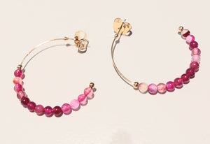 Adorne - Fine Stone hoop earrings - Pink / Gold