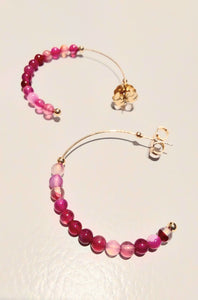 Adorne - Fine Stone hoop earrings - Pink / Gold