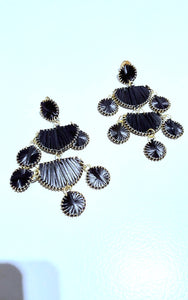 Adorne - Statement Raffia Chandelier Earrings - Black/Gold