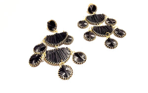 Adorne - Statement Raffia Chandelier Earrings - Black/Gold