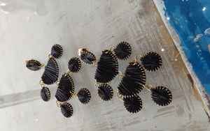 Adorne - Statement Raffia Chandelier Earrings - Black/Gold