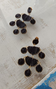 Adorne - Statement Raffia Chandelier Earrings - Black/Gold