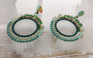 Jewel Top Ring Drop event earrings - Green/Gold