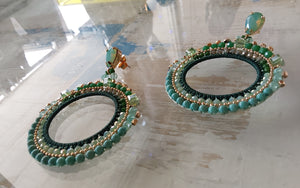 Jewel Top Ring Drop event earrings - Green/Gold