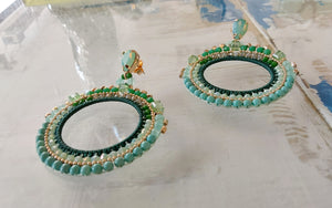 Jewel Top Ring Drop event earrings - Green/Gold