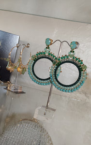 Jewel Top Ring Drop event earrings - Green/Gold