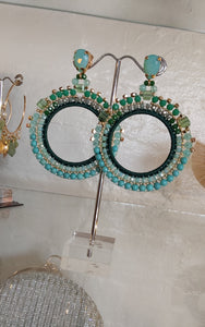 Jewel Top Ring Drop event earrings - Green/Gold