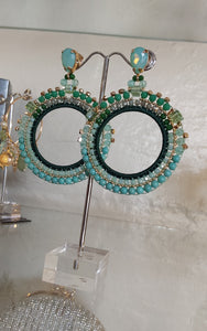 Jewel Top Ring Drop event earrings - Green/Gold