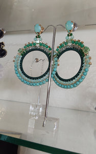 Jewel Top Ring Drop event earrings - Green/Gold