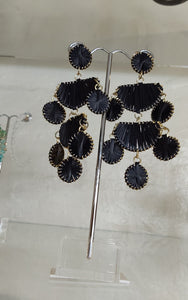 Adorne - Statement Raffia Chandelier Earrings - Black/Gold