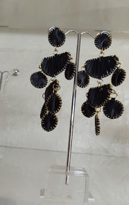 Adorne - Statement Raffia Chandelier Earrings - Black/Gold