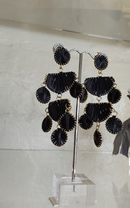 Adorne - Statement Raffia Chandelier Earrings - Black/Gold