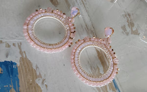 Adorne - Jewel Top Ring Drop event earrings - pastel Pink/Gold