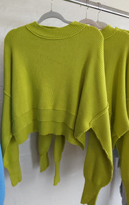 Cropped Ribbed Sweater - Lime