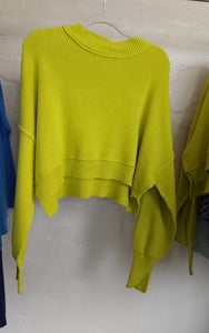 Cropped Ribbed Sweater - Lime