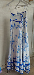 Grecian Wave  Dress - White/Blue