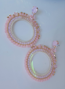 Adorne - Jewel Top Ring Drop event earrings - pastel Pink/Gold