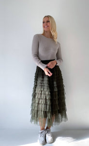 Mesh Ruffle Tier Skirt - Olive