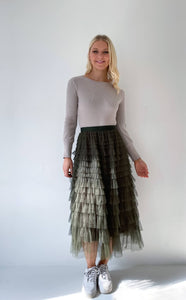 Mesh Ruffle Tier Skirt - Olive