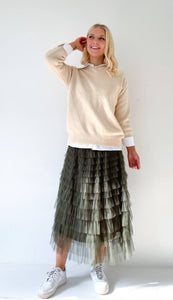 Mesh Ruffle Tier Skirt - Olive