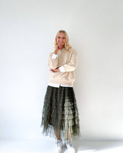 Mesh Ruffle Tier Skirt - Olive