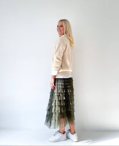 Mesh Ruffle Tier Skirt - Olive