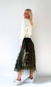 Mesh Ruffle Tier Skirt - Olive