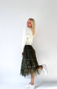 Mesh Ruffle Tier Skirt - Olive