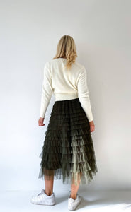 Mesh Ruffle Tier Skirt - Olive