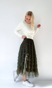 Mesh Ruffle Tier Skirt - Olive