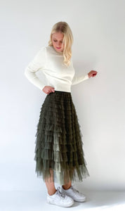 Mesh Ruffle Tier Skirt - Olive