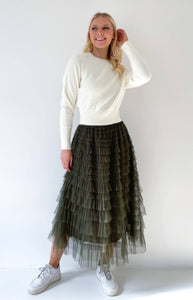 Mesh Ruffle Tier Skirt - Olive