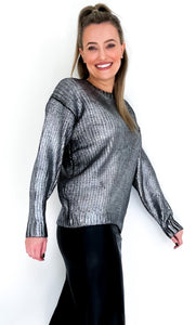 Metallic Ribbed knit - Silver/ Black