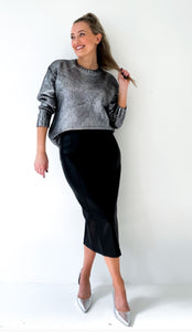 Metallic Ribbed knit - Silver/ Black