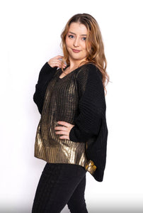 Italian Closet -Vidal Chunky knit with gold laminate - Black