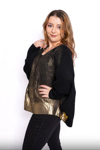 Italian Closet -Vidal Chunky knit with gold laminate - Black