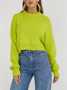 Cropped Ribbed Sweater - Lime