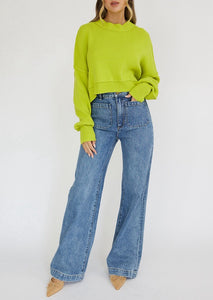 Cropped Ribbed Sweater - Lime