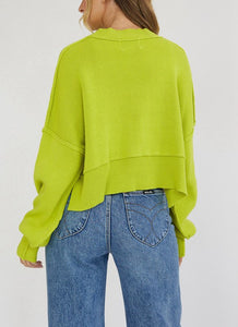 Cropped Ribbed Sweater - Lime