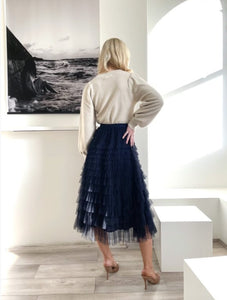 Mesh Ruffle Tier Skirt - Navy